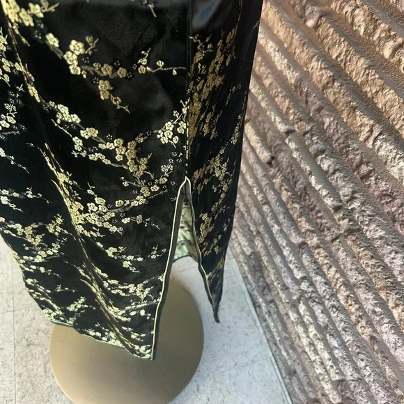 Stephen's Collection Black Gold Cherry Blossom Cheongsam Maxi Dress Size 4 - Picture 6 of 7